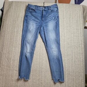 Express Jeans Womens 6 Blue Distressed Skinny Raw Hem High Rise‎ Stretch Denim